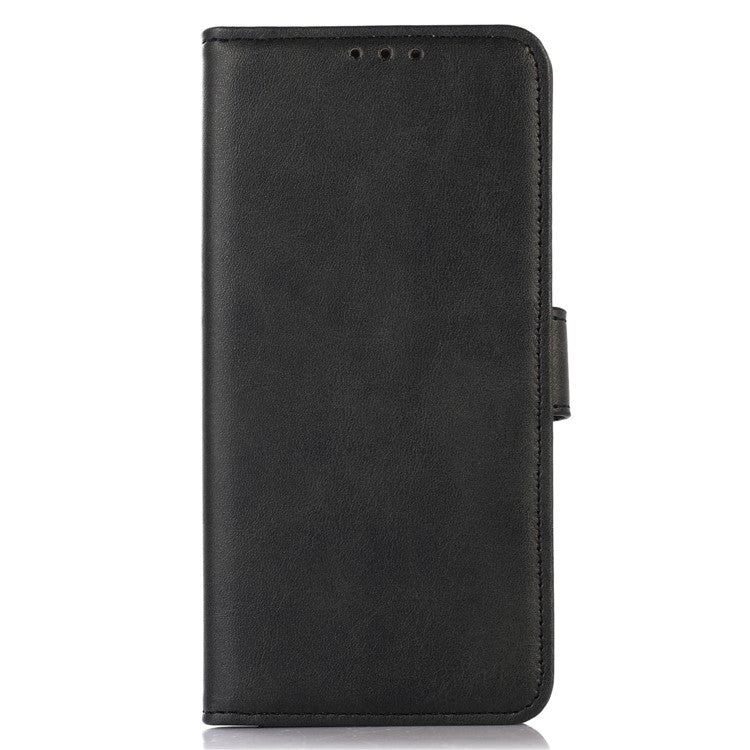 For Motorola Moto G35 5G Case Cowhide Texture Leather Wallet Phone Cover with Stand - Black