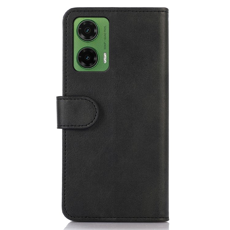 For Motorola Moto G35 5G Case Cowhide Texture Leather Wallet Phone Cover with Stand - Black