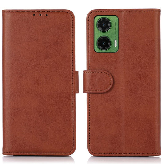 For Motorola Moto G35 5G Case Cowhide Texture Leather Wallet Phone Cover with Stand - Brown
