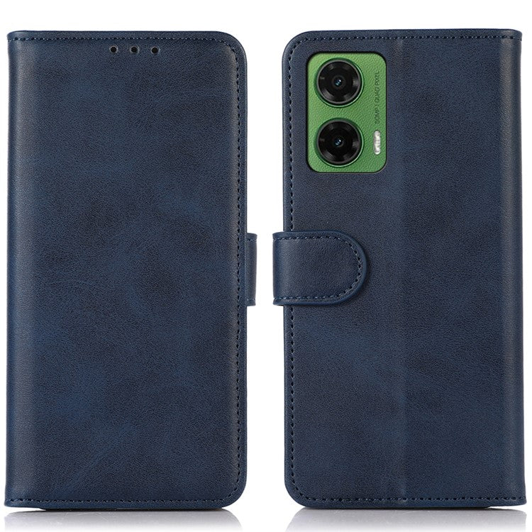 For Motorola Moto G35 5G Case Cowhide Texture Leather Wallet Phone Cover with Stand - Blue