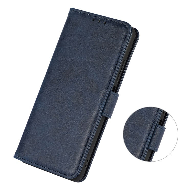 For Motorola Moto G35 5G Case Cowhide Texture Leather Wallet Phone Cover with Stand - Blue