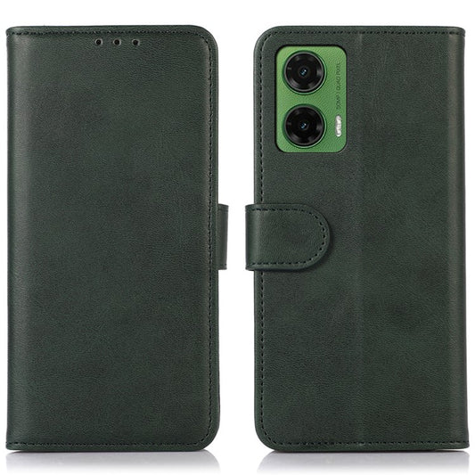 For Motorola Moto G35 5G Case Cowhide Texture Leather Wallet Phone Cover with Stand - Green