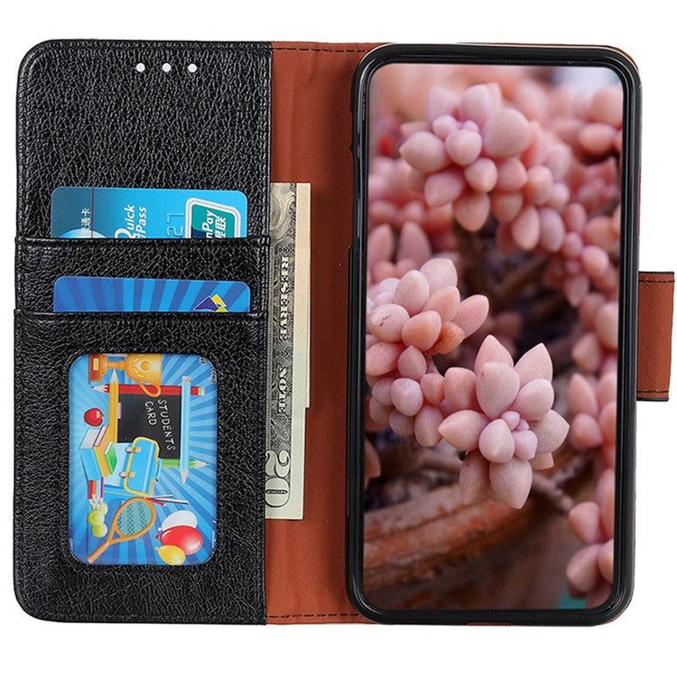 For Motorola Moto G35 5G Case Nappa Texture Split Leather Wallet Phone Cover - Black