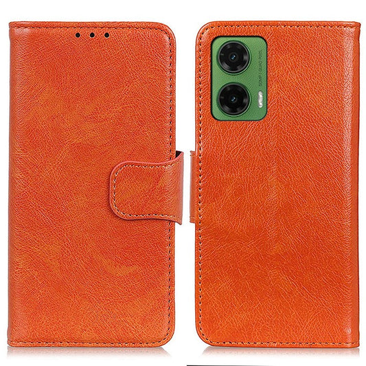 For Motorola Moto G35 5G Case Nappa Texture Split Leather Wallet Phone Cover - Orange