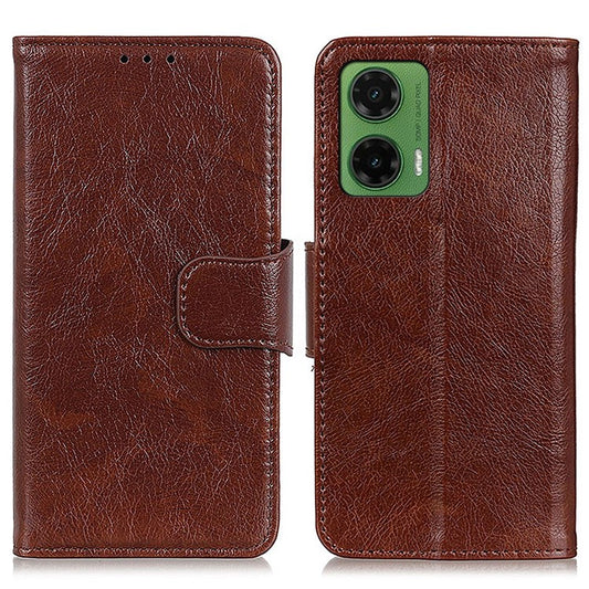 For Motorola Moto G35 5G Case Nappa Texture Split Leather Wallet Phone Cover - Brown