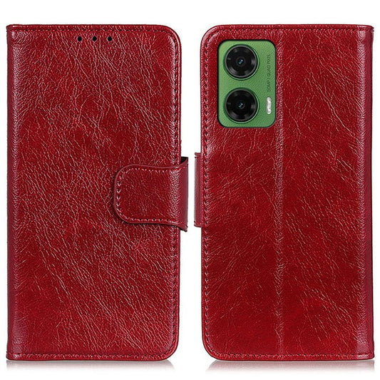 For Motorola Moto G35 5G Case Nappa Texture Split Leather Wallet Phone Cover - Red