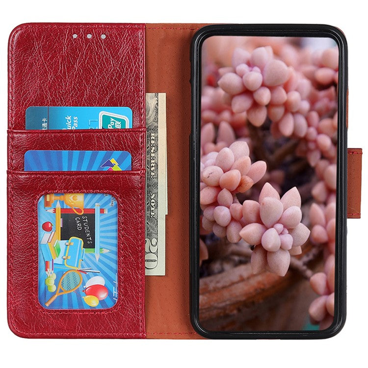 For Motorola Moto G35 5G Case Nappa Texture Split Leather Wallet Phone Cover - Red