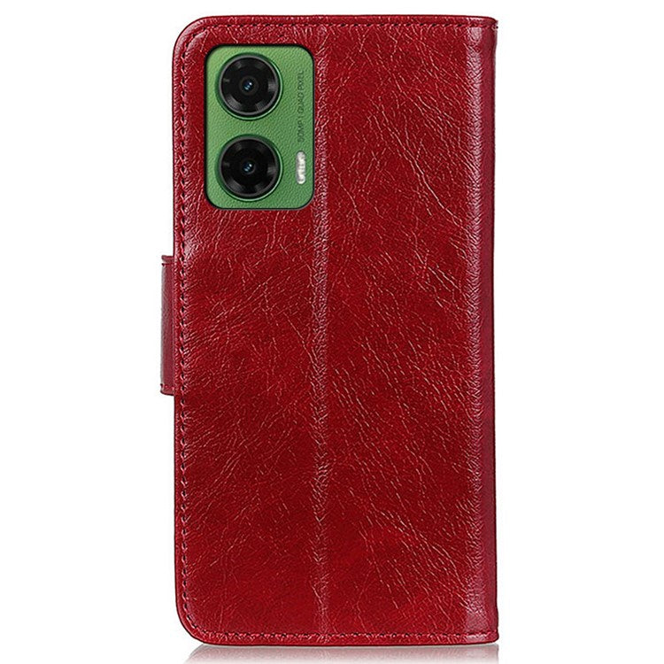 For Motorola Moto G35 5G Case Nappa Texture Split Leather Wallet Phone Cover - Red