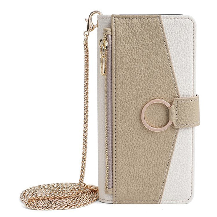 For Motorola Edge (2024) 5G Case Mirror Wallet Leather Phone Cover with Chain Shoulder Strap - White