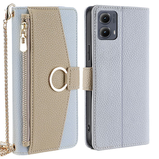 For Motorola Edge (2024) 5G Case Mirror Wallet Leather Phone Cover with Chain Shoulder Strap - Blue