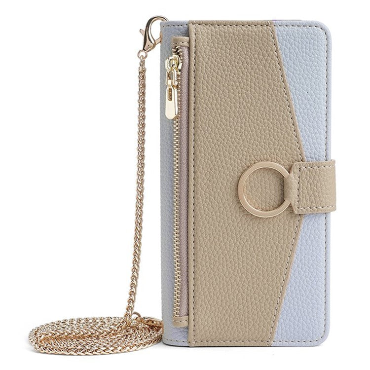 For Motorola Edge (2024) 5G Case Mirror Wallet Leather Phone Cover with Chain Shoulder Strap - Blue