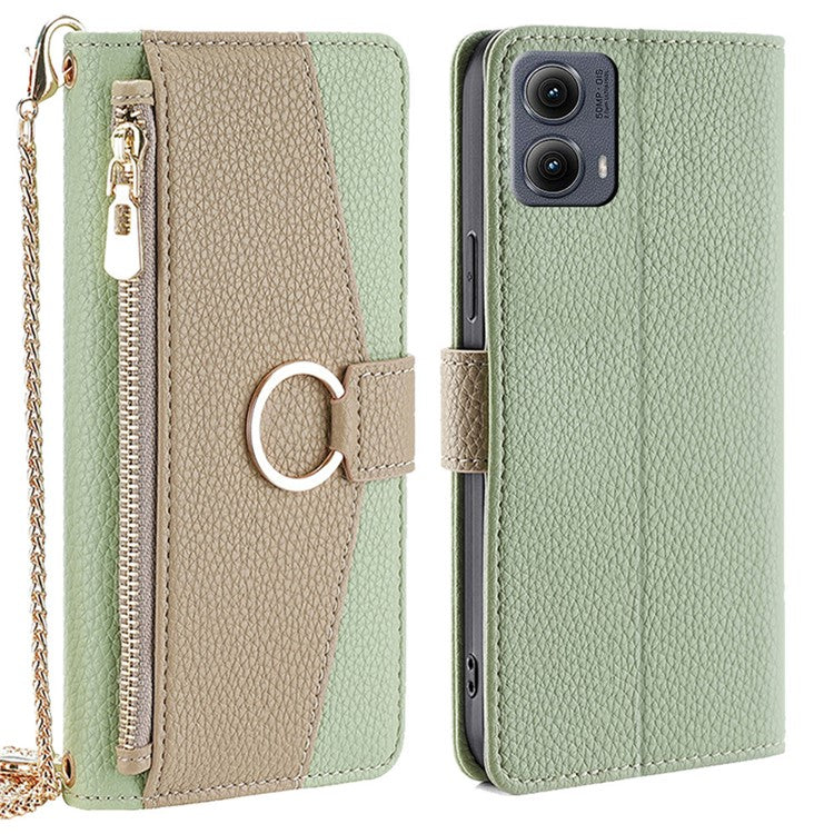 For Motorola Edge (2024) 5G Case Mirror Wallet Leather Phone Cover with Chain Shoulder Strap - Green