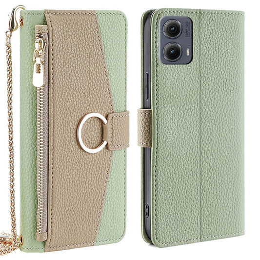 For Motorola Edge (2024) 5G Case Mirror Wallet Leather Phone Cover with Chain Shoulder Strap - Green