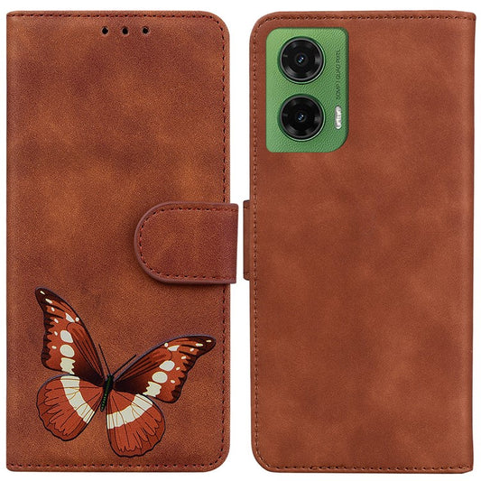 For Motorola Moto G35 5G Stand Case PU Leather Phone Cover Butterfly Printed - Brown