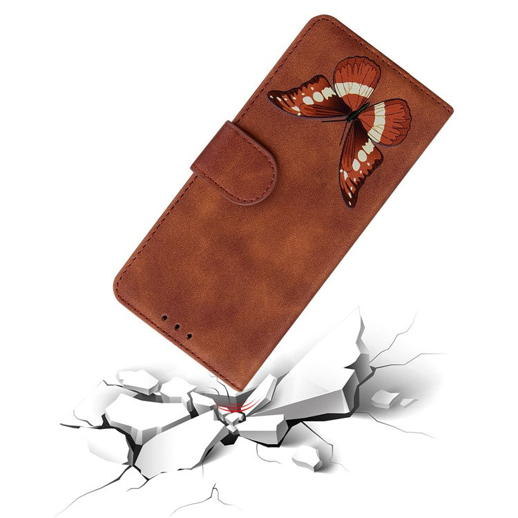 For Motorola Moto G35 5G Stand Case PU Leather Phone Cover Butterfly Printed - Brown