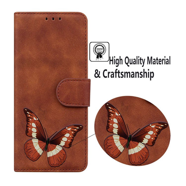 For Motorola Moto G35 5G Stand Case PU Leather Phone Cover Butterfly Printed - Brown
