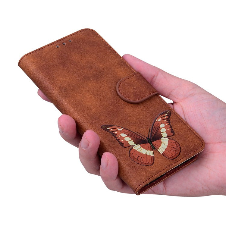 For Motorola Moto G35 5G Stand Case PU Leather Phone Cover Butterfly Printed - Brown