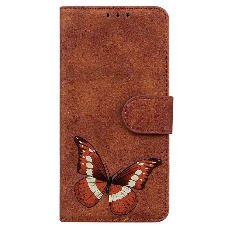 For Motorola Moto G35 5G Stand Case PU Leather Phone Cover Butterfly Printed - Brown