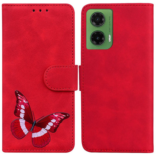 For Motorola Moto G35 5G Stand Case PU Leather Phone Cover Butterfly Printed - Red