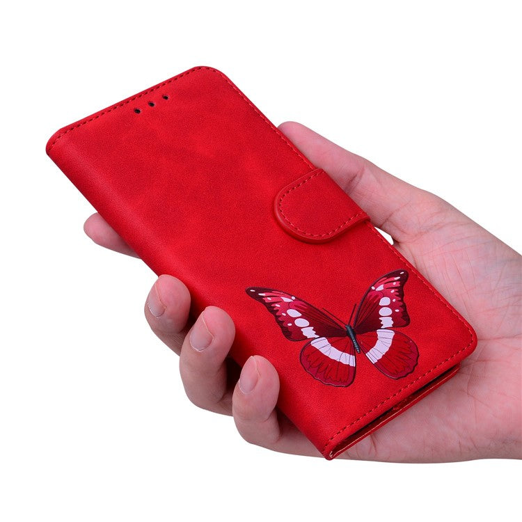 For Motorola Moto G35 5G Stand Case PU Leather Phone Cover Butterfly Printed - Red