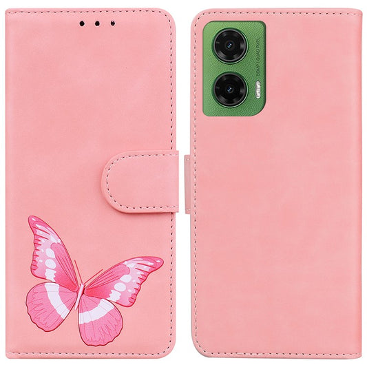 For Motorola Moto G35 5G Stand Case PU Leather Phone Cover Butterfly Printed - Pink
