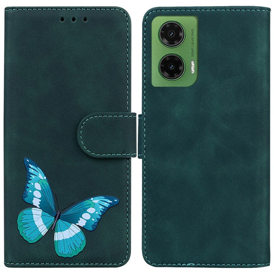 For Motorola Moto G35 5G Stand Case PU Leather Phone Cover Butterfly Printed - Green