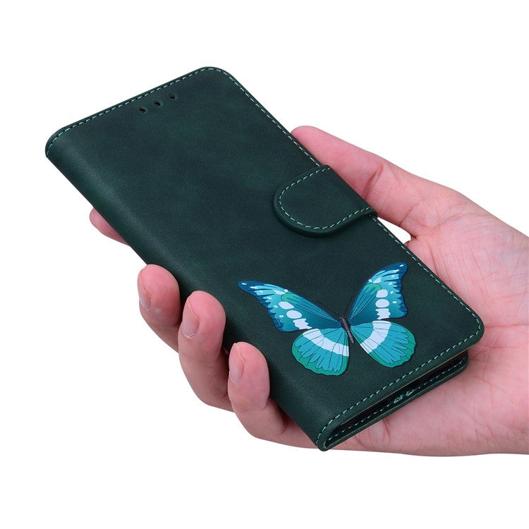 For Motorola Moto G35 5G Stand Case PU Leather Phone Cover Butterfly Printed - Green