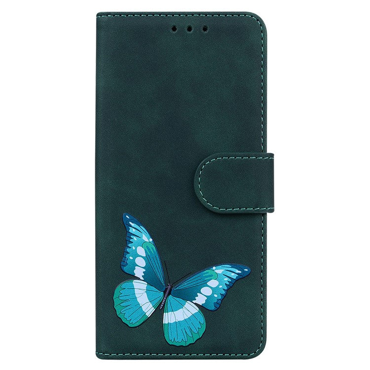 For Motorola Moto G35 5G Stand Case PU Leather Phone Cover Butterfly Printed - Green