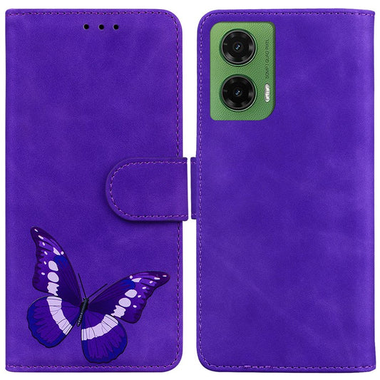 For Motorola Moto G35 5G Stand Case PU Leather Phone Cover Butterfly Printed - Purple