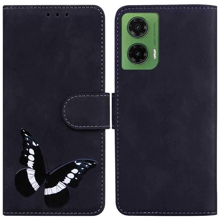 For Motorola Moto G35 5G Stand Case PU Leather Phone Cover Butterfly Printed - Black