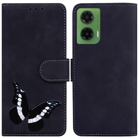 For Motorola Moto G35 5G Stand Case PU Leather Phone Cover Butterfly Printed - Black