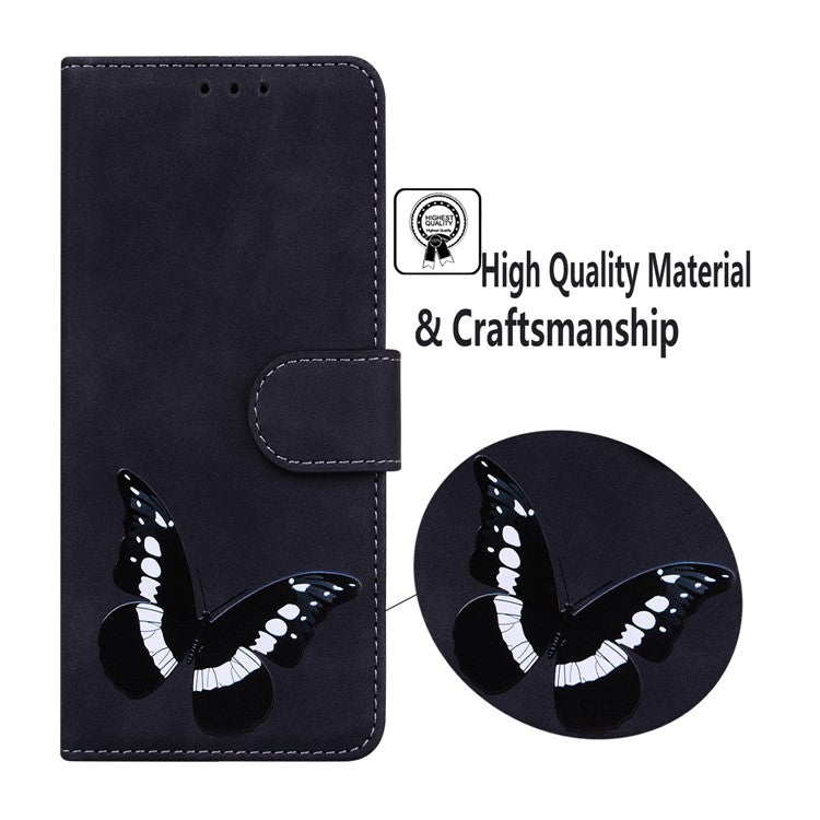 For Motorola Moto G35 5G Stand Case PU Leather Phone Cover Butterfly Printed - Black