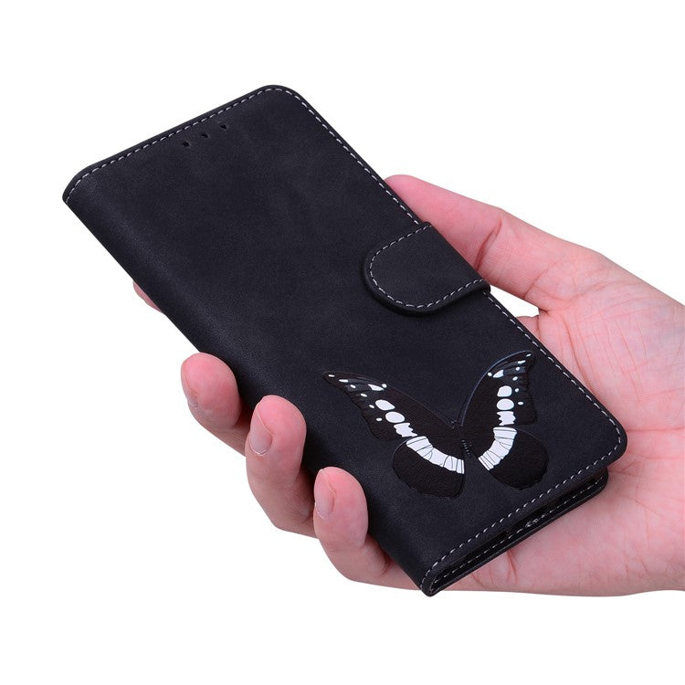 For Motorola Moto G35 5G Stand Case PU Leather Phone Cover Butterfly Printed - Black