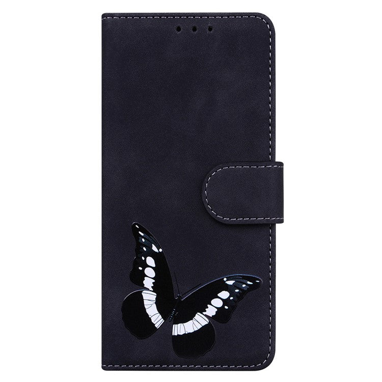 For Motorola Moto G35 5G Stand Case PU Leather Phone Cover Butterfly Printed - Black