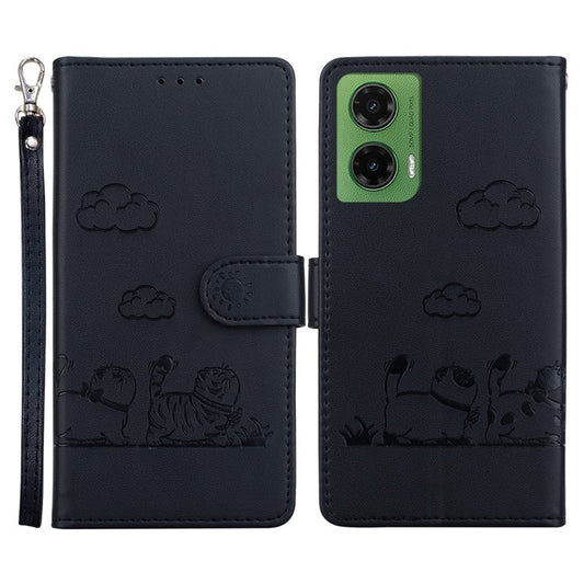 For Motorola Moto G35 5G Case RFID Blocking Kitten Pattern TPU+PU Leather Phone Cover - Black