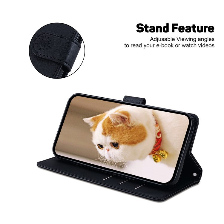 For Motorola Moto G35 5G Case RFID Blocking Kitten Pattern TPU+PU Leather Phone Cover - Black