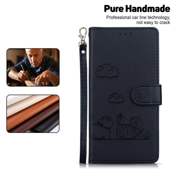 For Motorola Moto G35 5G Case RFID Blocking Kitten Pattern TPU+PU Leather Phone Cover - Black