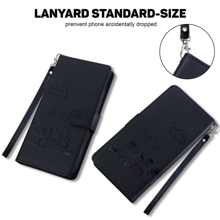 For Motorola Moto G35 5G Case RFID Blocking Kitten Pattern TPU+PU Leather Phone Cover - Black