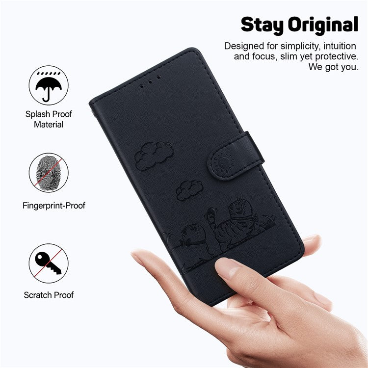 For Motorola Moto G35 5G Case RFID Blocking Kitten Pattern TPU+PU Leather Phone Cover - Black