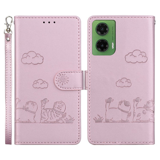 For Motorola Moto G35 5G Case RFID Blocking Kitten Pattern TPU+PU Leather Phone Cover - Pink