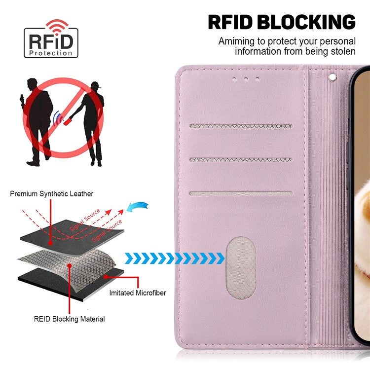 For Motorola Moto G35 5G Case RFID Blocking Kitten Pattern TPU+PU Leather Phone Cover - Pink