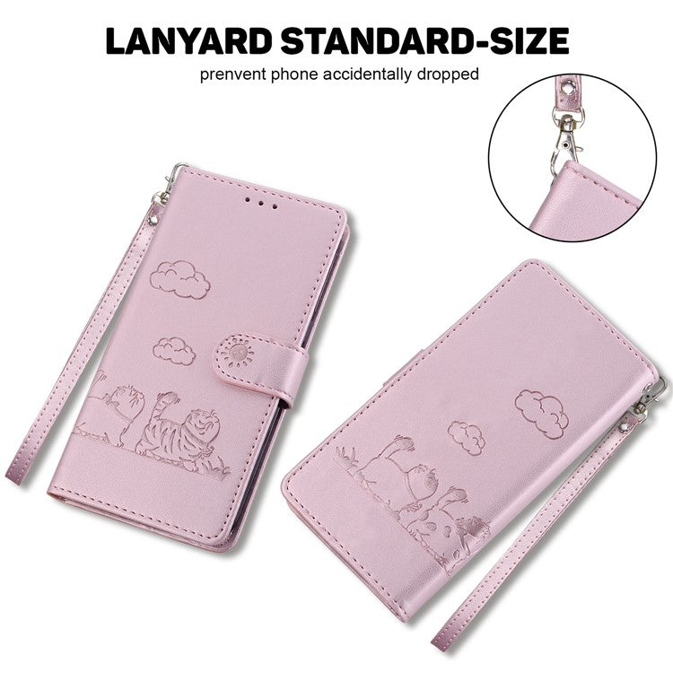 For Motorola Moto G35 5G Case RFID Blocking Kitten Pattern TPU+PU Leather Phone Cover - Pink