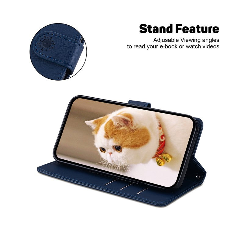 For Motorola Moto G35 5G Case RFID Blocking Kitten Pattern TPU+PU Leather Phone Cover - Blue