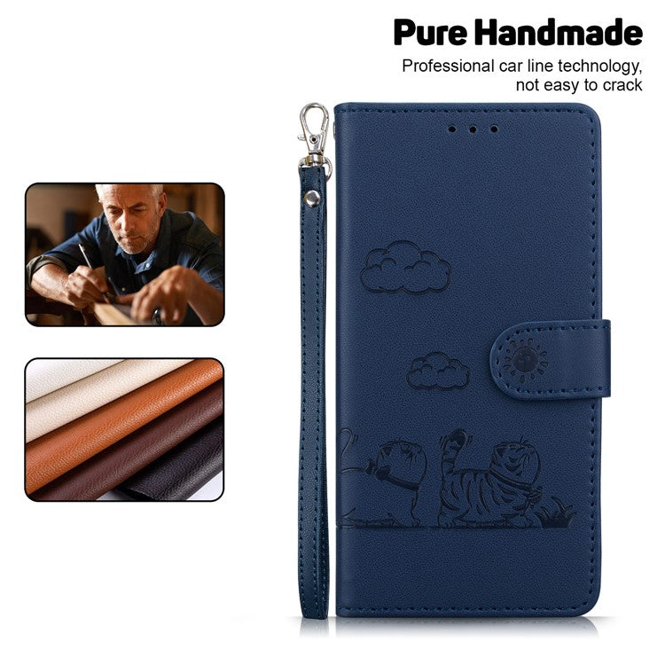 For Motorola Moto G35 5G Case RFID Blocking Kitten Pattern TPU+PU Leather Phone Cover - Blue