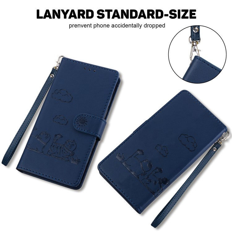 For Motorola Moto G35 5G Case RFID Blocking Kitten Pattern TPU+PU Leather Phone Cover - Blue