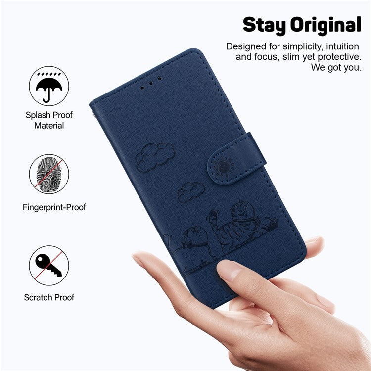For Motorola Moto G35 5G Case RFID Blocking Kitten Pattern TPU+PU Leather Phone Cover - Blue
