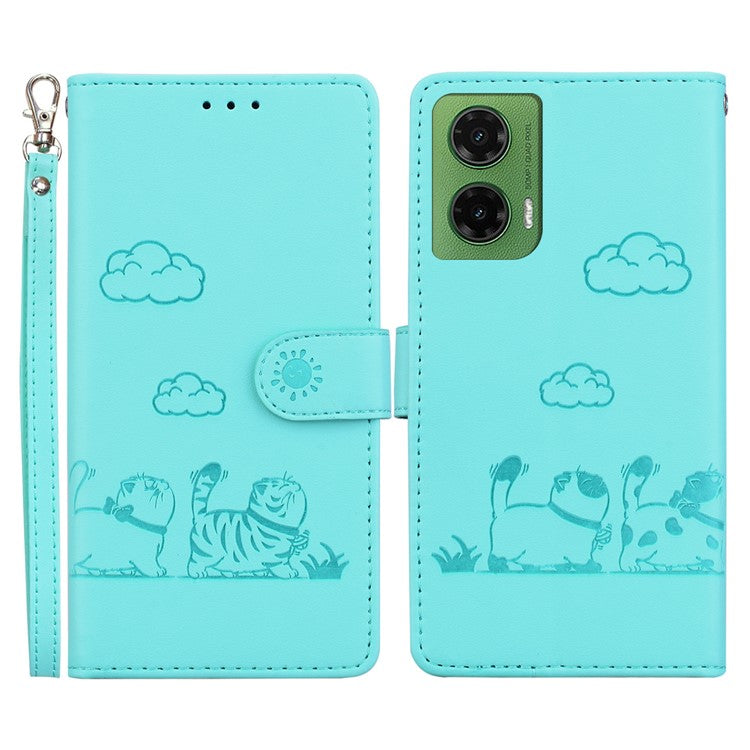 For Motorola Moto G35 5G Case RFID Blocking Kitten Pattern TPU+PU Leather Phone Cover - Green