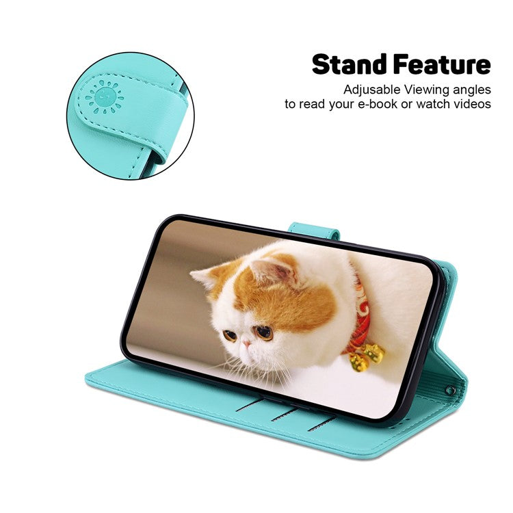 For Motorola Moto G35 5G Case RFID Blocking Kitten Pattern TPU+PU Leather Phone Cover - Green