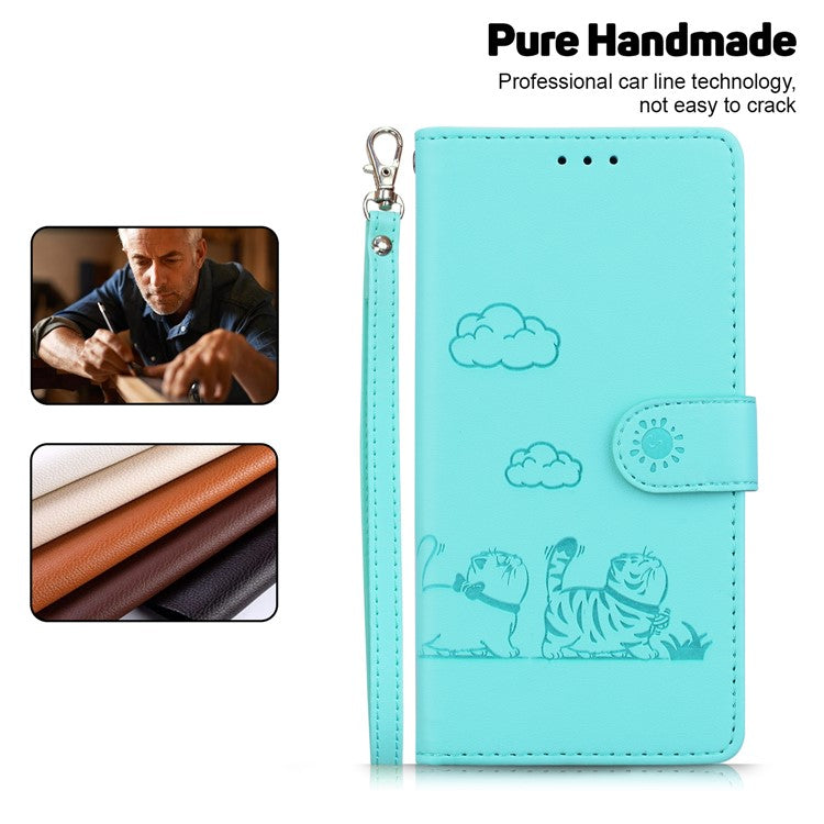 For Motorola Moto G35 5G Case RFID Blocking Kitten Pattern TPU+PU Leather Phone Cover - Green