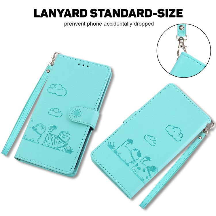 For Motorola Moto G35 5G Case RFID Blocking Kitten Pattern TPU+PU Leather Phone Cover - Green